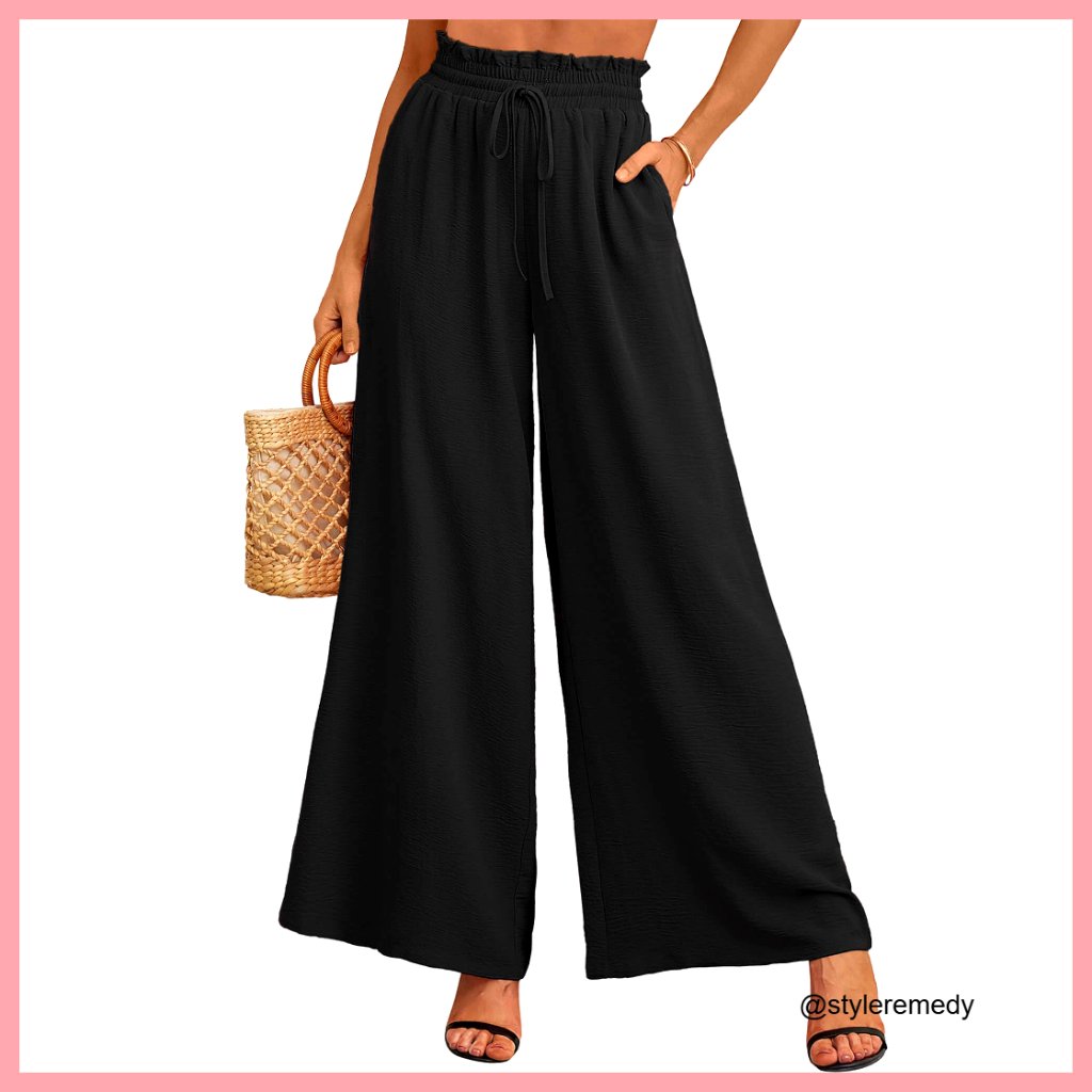 Polyester Wide Leg Lounge Pants High Waisted Adjustable Tie Knot